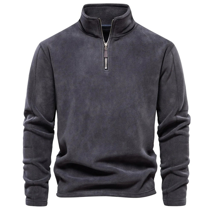 Bruine heren trui met halve rits. Comfortabele warme pullover voor dagelijkse casual kleding.