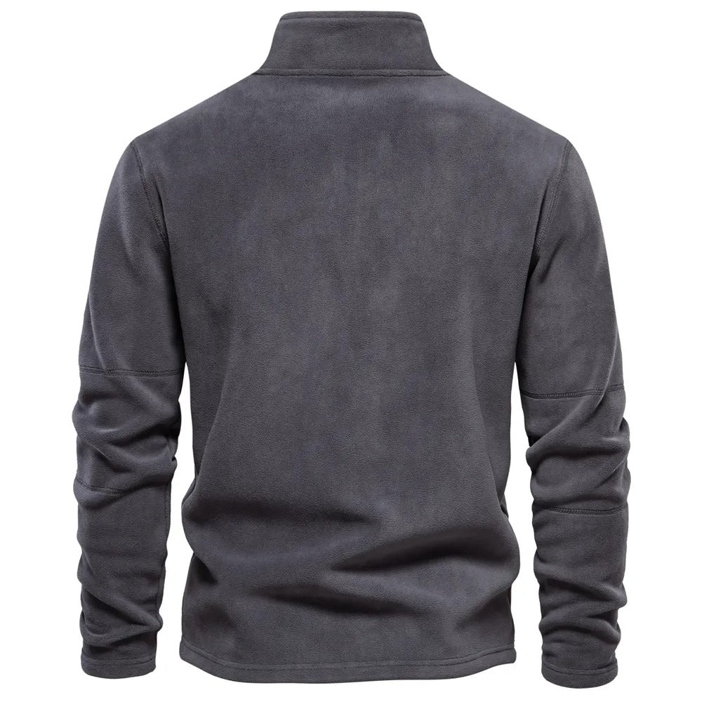 Donkergrijze warme heren pullover met halve rits. Perfect voor buiten of casual wintermode.