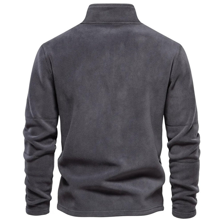Donkergrijze warme heren pullover met halve rits. Perfect voor buiten of casual wintermode.