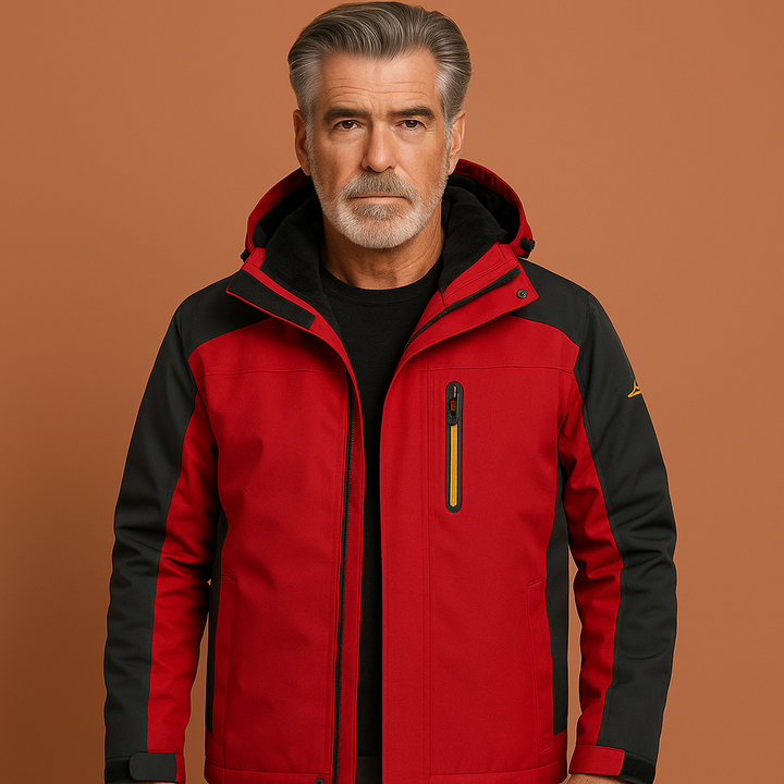 Stijlvolle heren waterdichte outdoorjas met warme capuchon; perfecte kleding voor herfst en winter, ademend design.