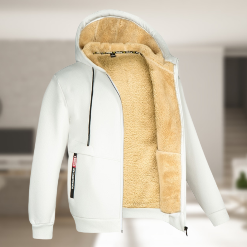 Heren hoodie met ritssluiting, ontworpen voor warmte en comfort tijdens koude winterdagen.