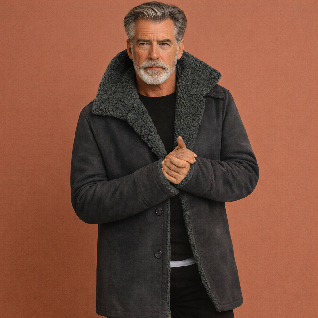Stijlvolle heren winterjas met warme opstaande kraag. Essentiële buitenkleding voor koude winterdagen en herfst.