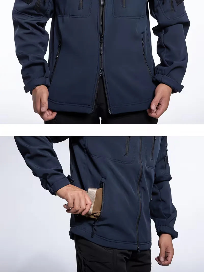 Warme heren parka voor outdoor avonturen, zijzicht, met lange mouwen.