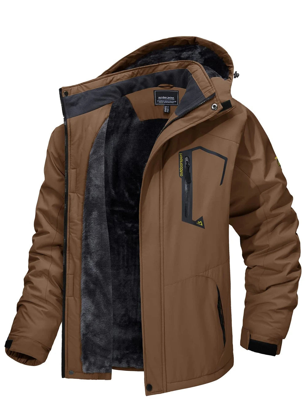 Model draagt een functionele heren parka met afneembare capuchon, geschikt voor koude winterdagen.