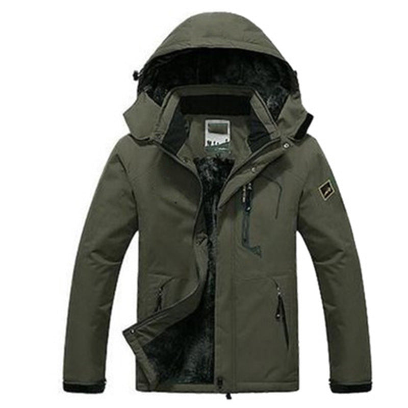 Voorzicht van een heren winterparka, waterdicht, met praktische zakken en afneembare capuchon.