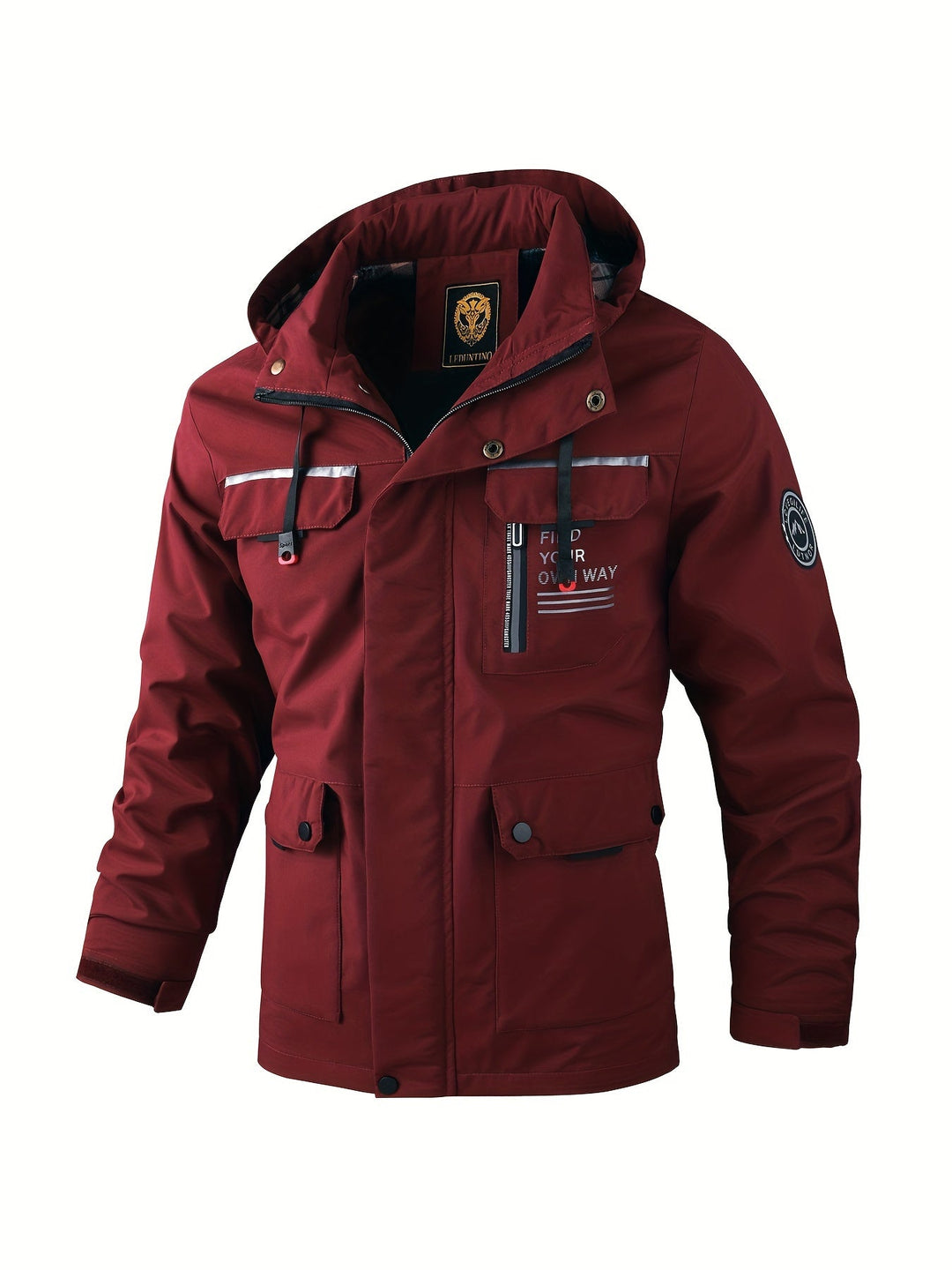 Heren winterkleding: waterdichte jas met ritssluiting en zakken, geschikt voor outdoor avonturen.