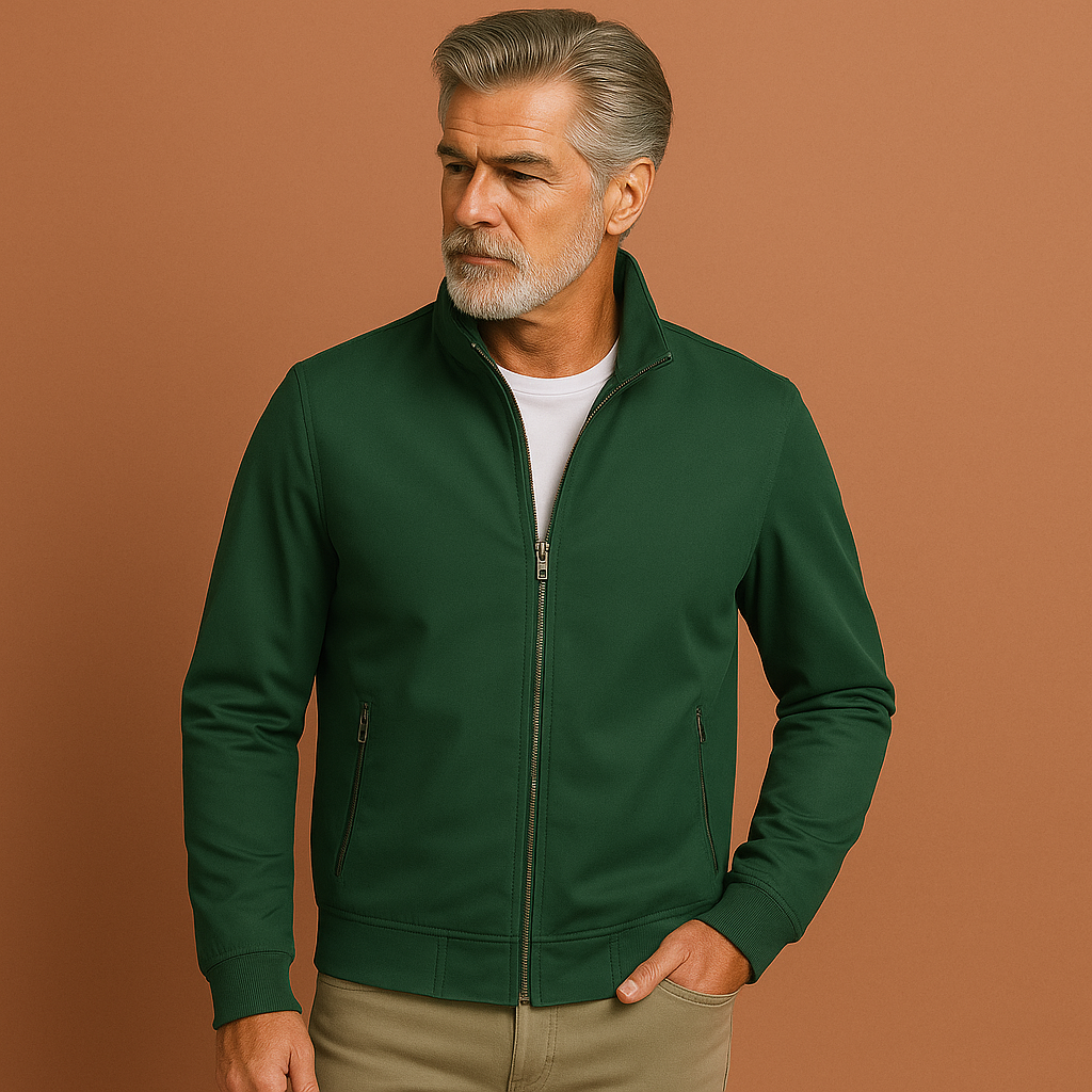 Zwarte winddichte heren zomerjas met slim fit, moderne look. Ideaal voor lente en frisse zomeravonden.