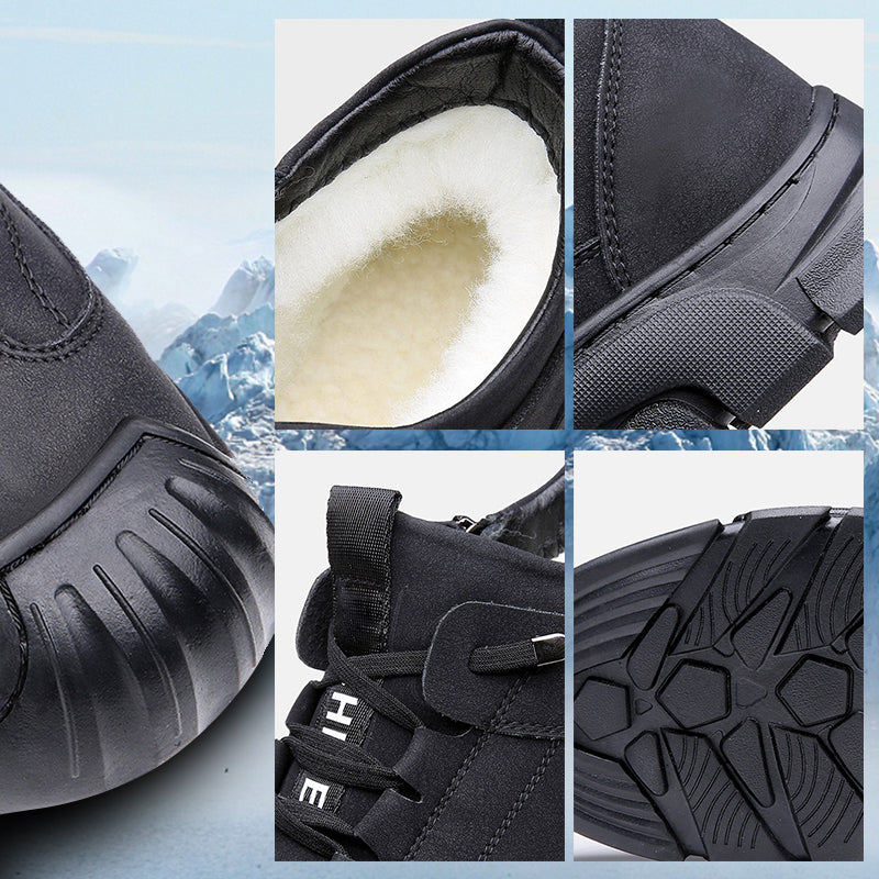 Heren winterlaarzen met gripvaste antislipzool en waterdichte buitenkant, ideaal voor nat en glad weer.