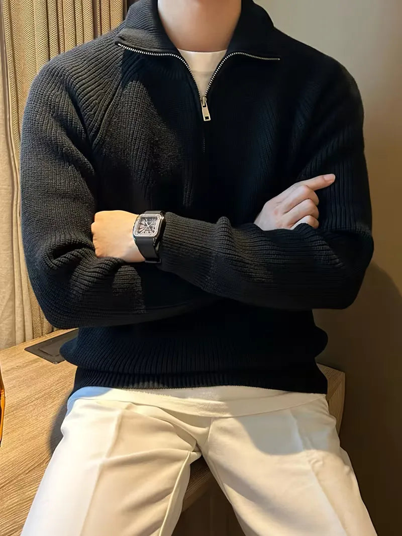 Casual heren trui met rits, ribstructuur en lange mouwen; een must-have voor de herfstgarderobe.