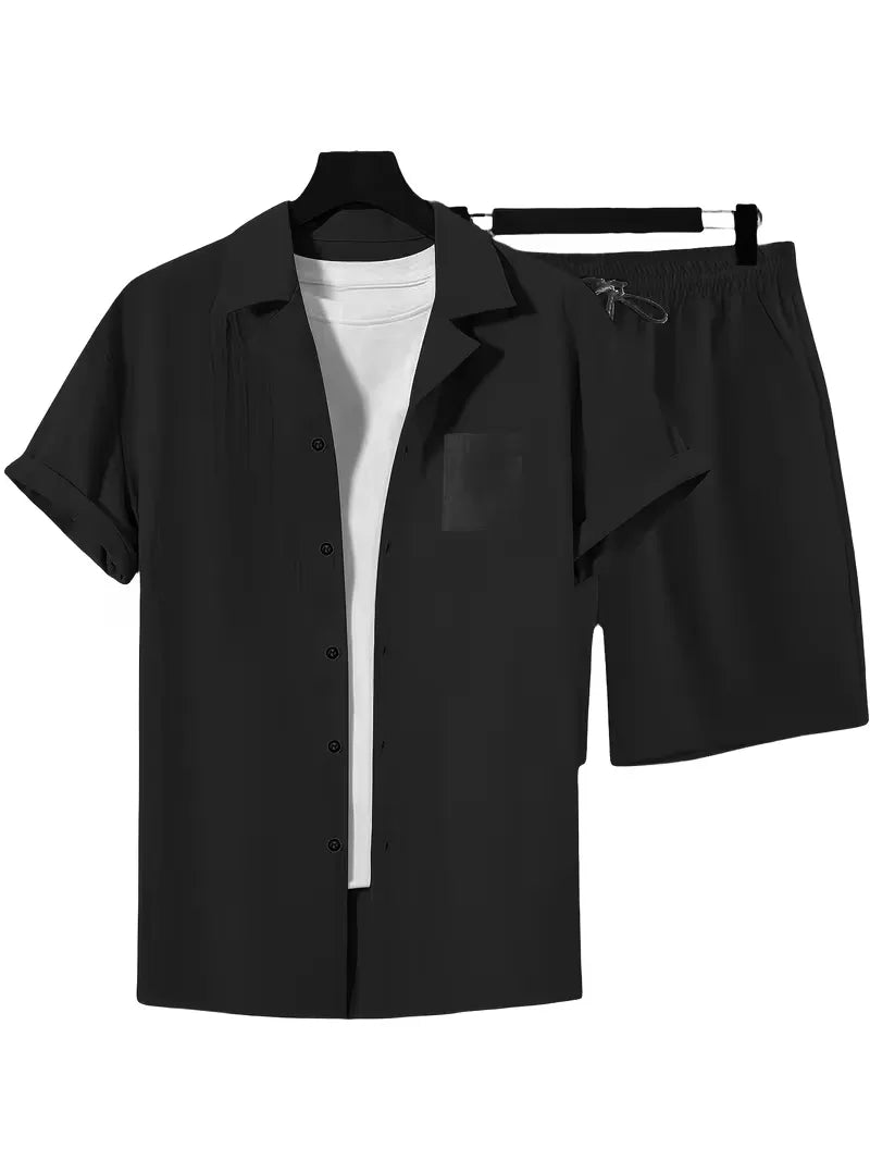 Tweedelige heren zomer set; comfortabel en stijlvol voor strand, vakantie of relaxte vrije tijd.