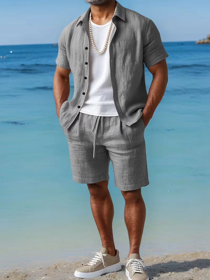 Comfortabele heren shortset voor de zomer; perfect voor strand, zwembad of thuis relaxen.