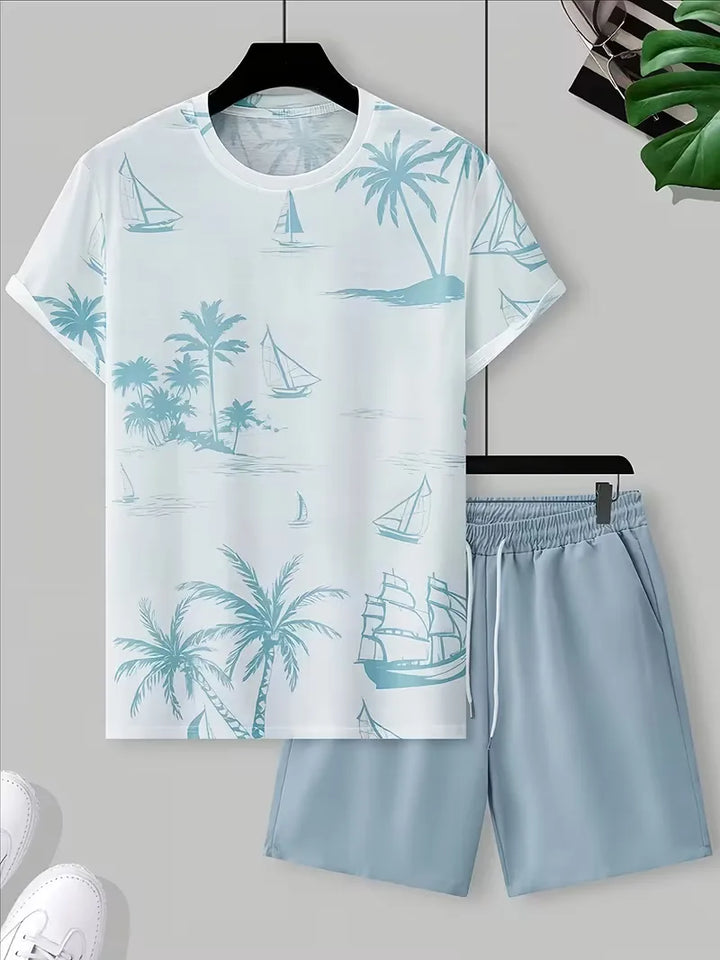 Casual heren 3D print set met korte mouwen shirt en shorts. Ideaal voor een stijlvolle zomerse look.