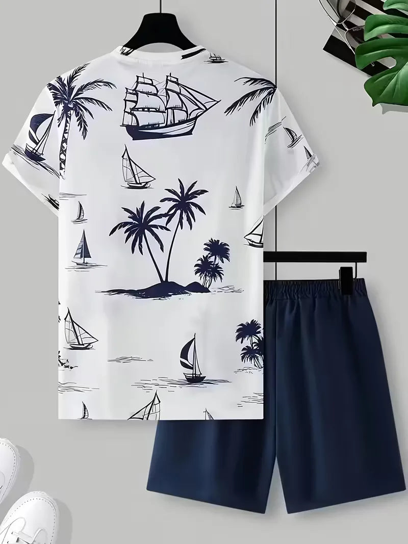 Trendy heren 3D print zomer kledingset. Comfortabel shirt met korte mouwen en bijpassende shorts voor elke gelegenheid.