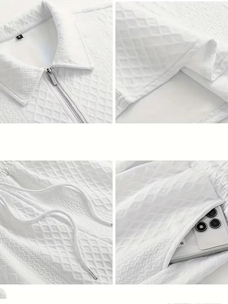 Tweedelige heren zomer set: comfortabele jacquard polo en casual shorts voor ontspanning.