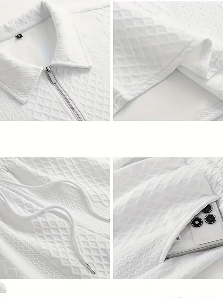 Tweedelige heren zomer set: comfortabele jacquard polo en casual shorts voor ontspanning.