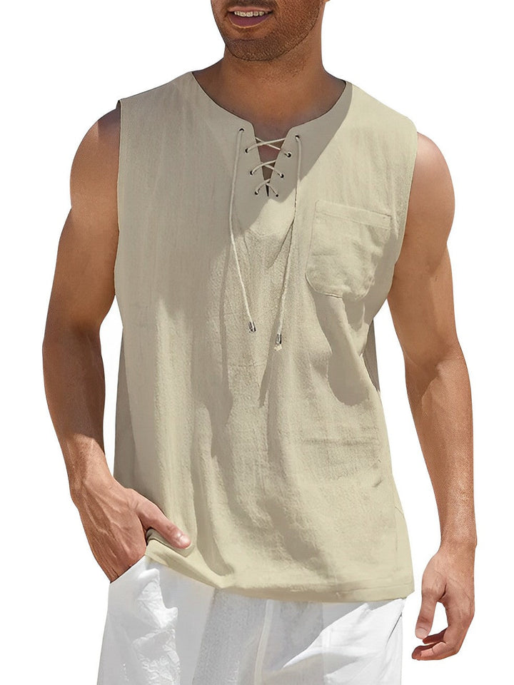 Heren tanktop met moderne V-hals. Luchtig, comfortabel en perfect voor een stijlvolle, casual zomerlook.