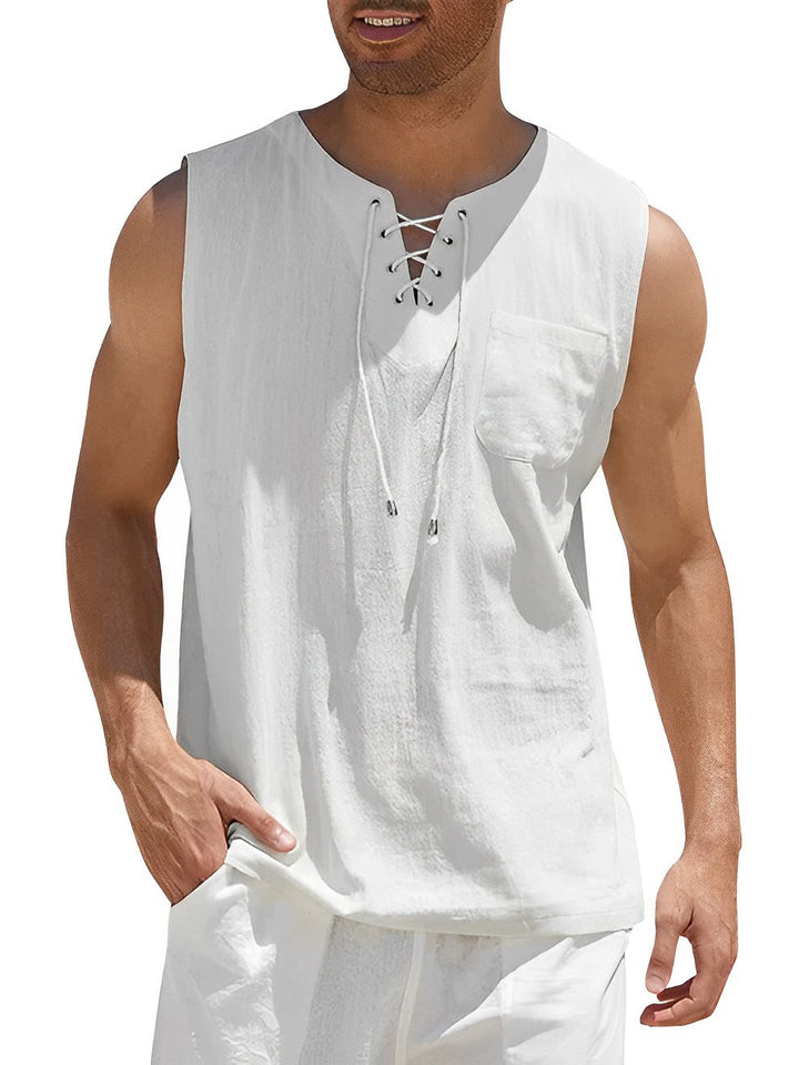 Ademende heren tanktop, losvallend en comfortabel. Perfecte strandkleding en casual zomeroutfit.