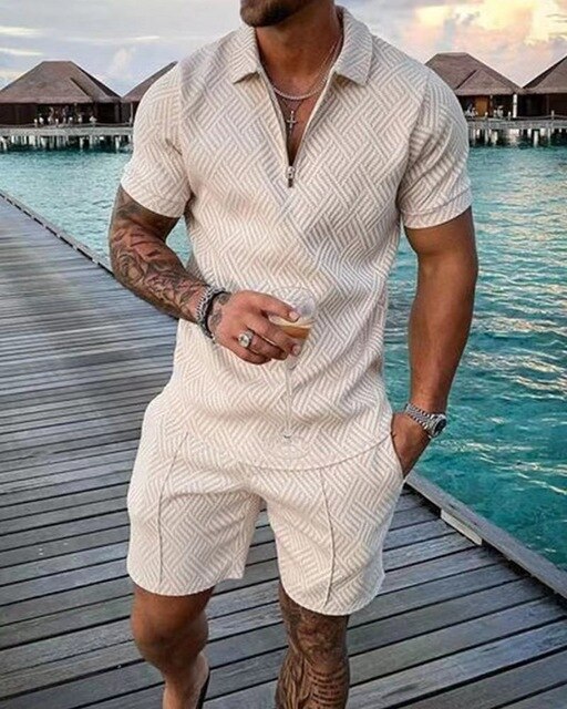 Heren zomerset met comfortabele polo en short, ideaal voor stijlvolle zomerse dagen en vrije tijd.