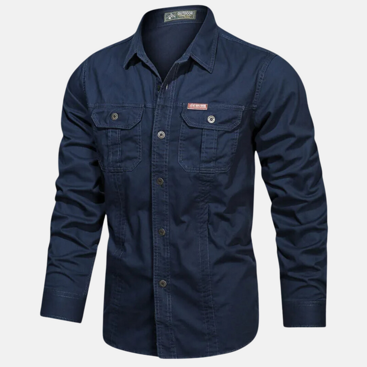 Veelzijdig herenoverhemd met lange mouwen en borstzakken, perfect voor een comfortabele zakelijke of casual outfit.