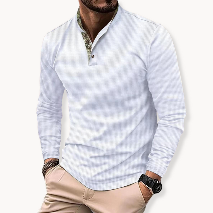 "Herenpolo, lange mouwen, contrastkraag, stijlvol design in diverse kleuren, geschikt voor casual en semi-formele gelegenhede