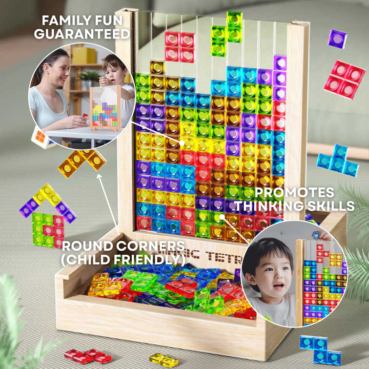 Familiespellen: Houten Tetris puzzel, een uitdagend blokkenspel voor urenlang familieplezier.
