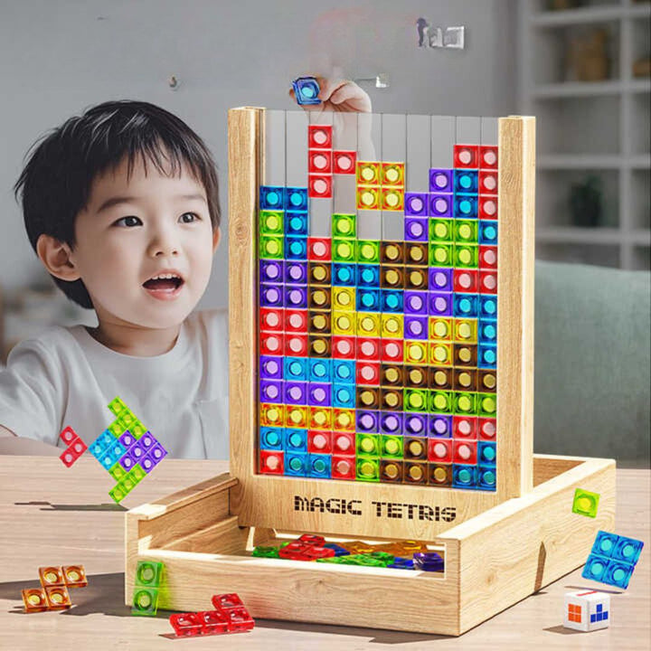 Duurzaam houten Ecoblock Tetris spel, milieuvriendelijk puzzelspeelgoed dat logisch denken stimuleert.