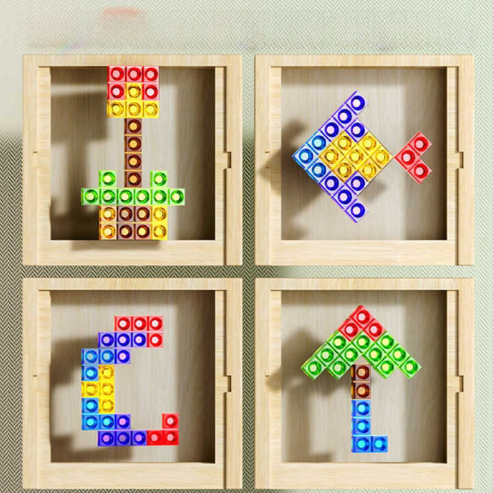 Educatief houten Tetris spel voor kinderen, stimuleert ruimtelijk inzicht en probleemoplossend vermogen.