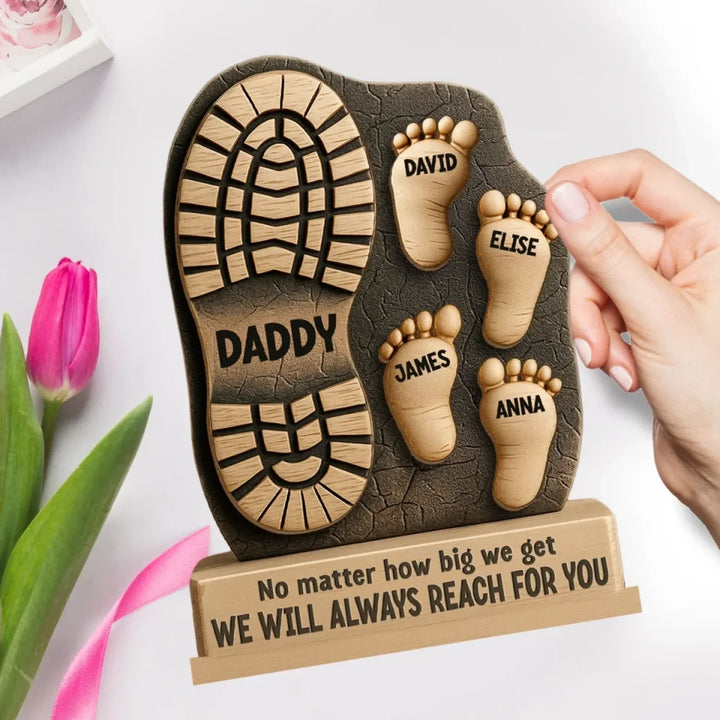Decoratieve houten familie plaquette; een gepersonaliseerd herinneringscadeau voor Papa of Opa met uniek design.