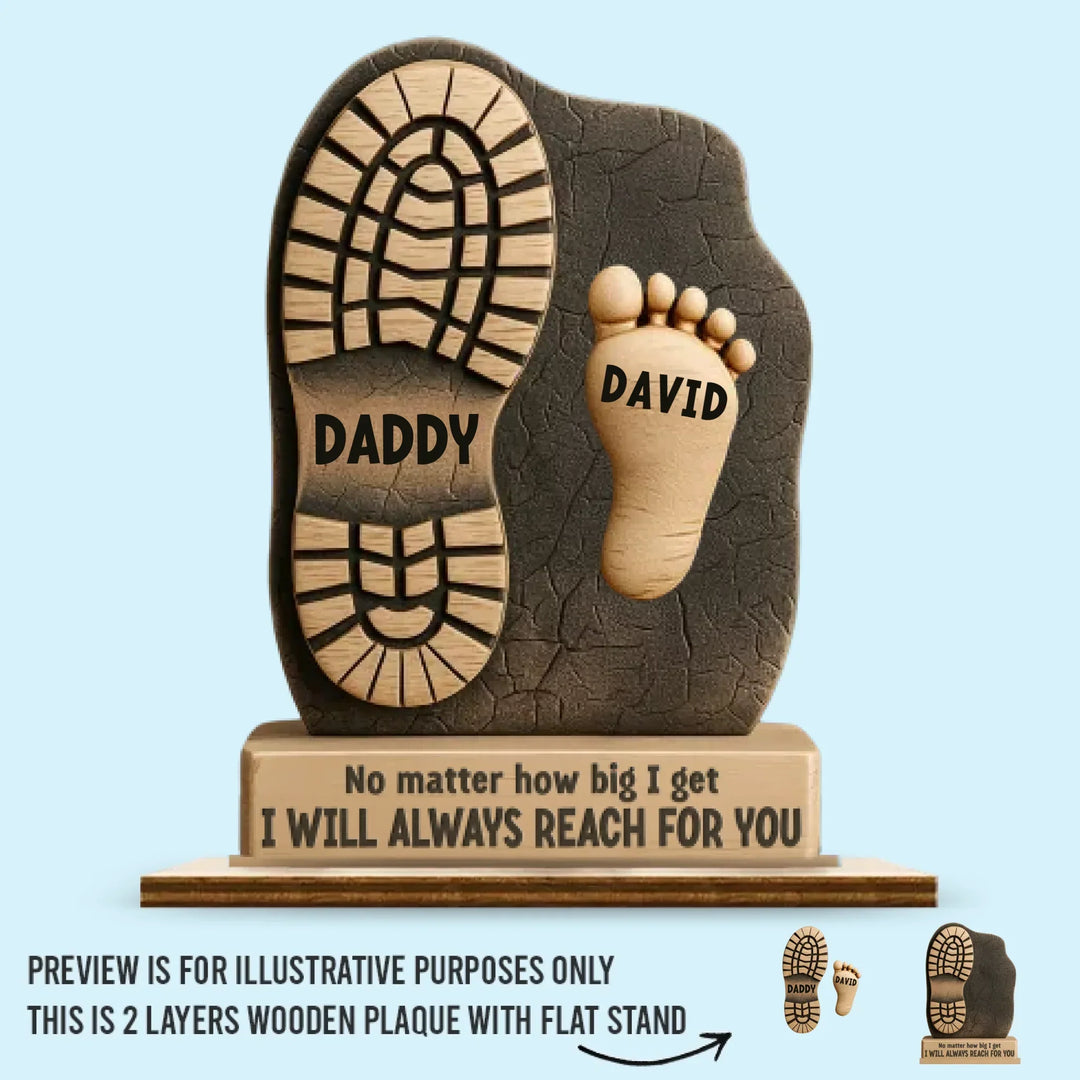 Cadeau voor Opa of Papa: gepersonaliseerde houten plaquette met voetstappen, perfecte blijk van liefde en dankbaarheid.