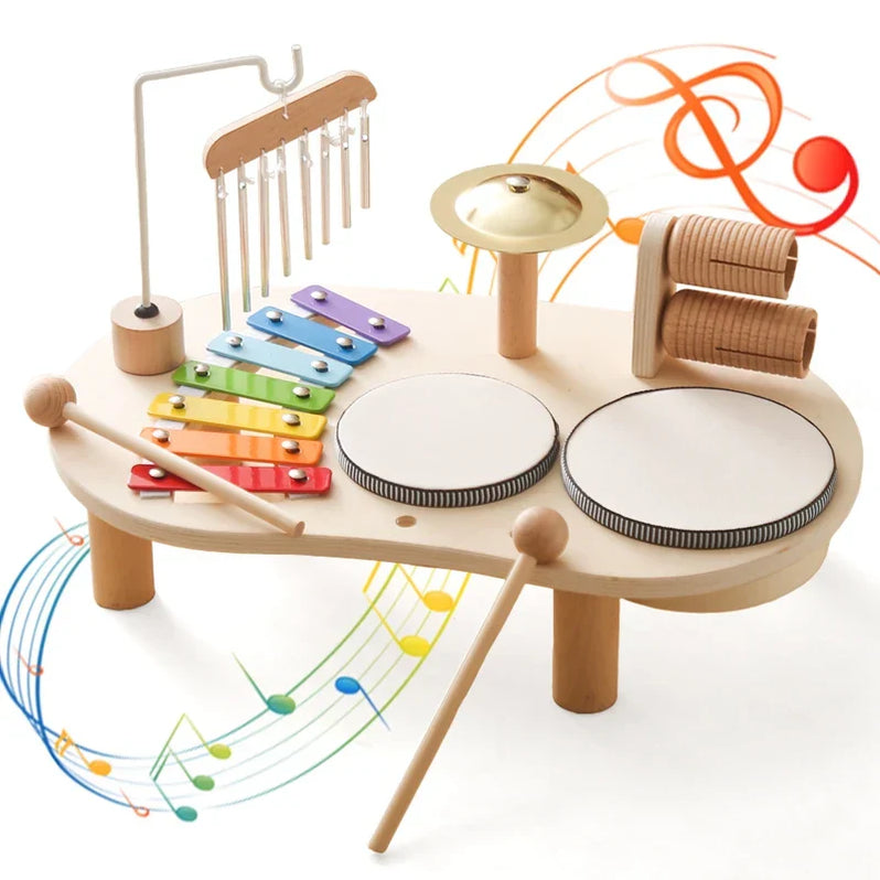 Houten muziekstation speelgoed voor kinderen: een compleet educatief muziekinstrumentenset voor peuters.