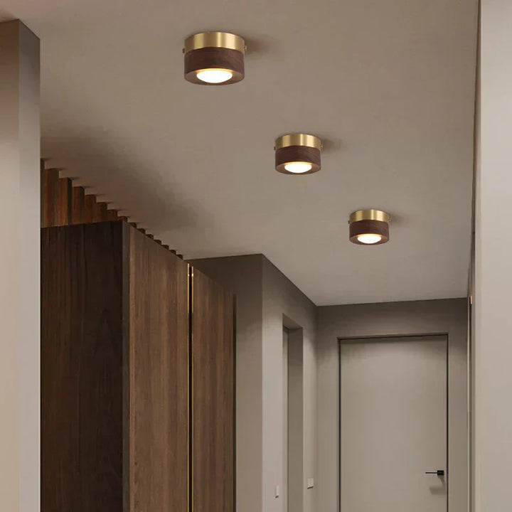 Stijlvolle houten LED plafondlamp, sfeervolle binnenverlichting. Geschikt voor diverse ruimtes.