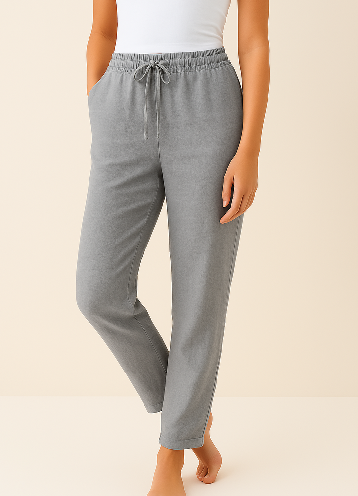 Luchtige Hoymans linnenblend broek voor dames, veelzijdig voor zowel formele als informele gelegenheden.