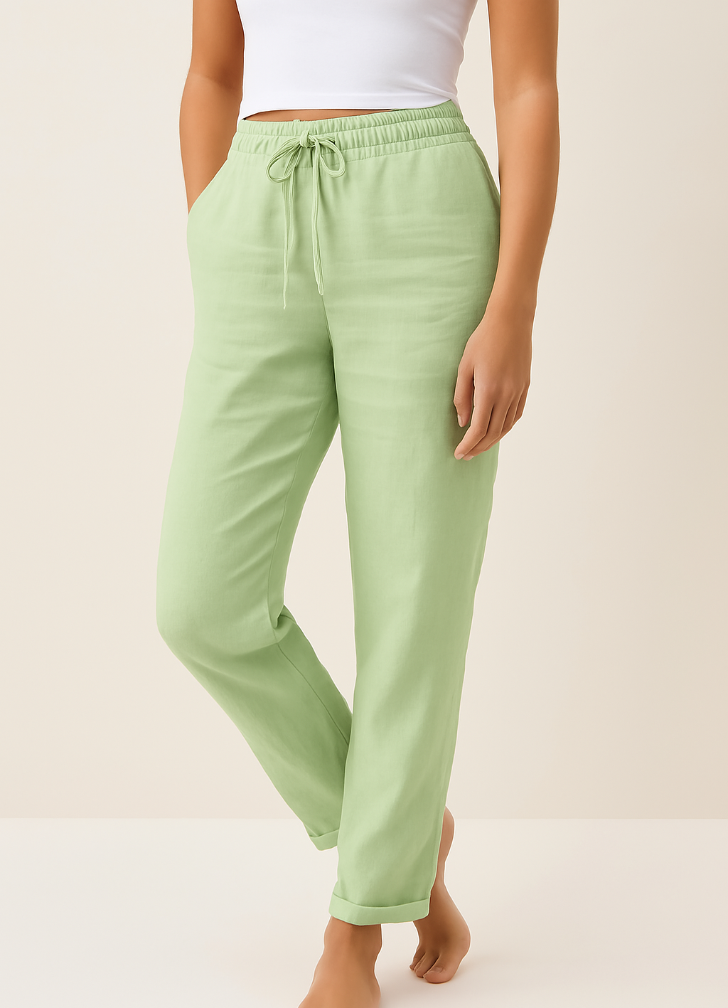 Stijlvolle Hoymans damesbroek van linnenblend, ideaal voor een elegante zomerlook, met een losse pasvorm.