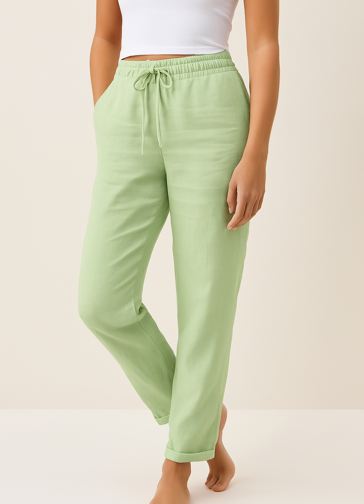 Stijlvolle Hoymans damesbroek van linnenblend, ideaal voor een elegante zomerlook, met een losse pasvorm.