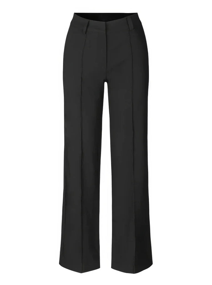 Essentiële Hoymans dameskleding: slim fit pantalon met wijde pijpen, veelzijdig en comfortabel.