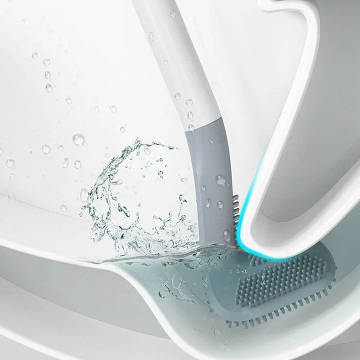 Hygiënische toiletborstelset met houder, grijs, modern design, voor schone badkamer.