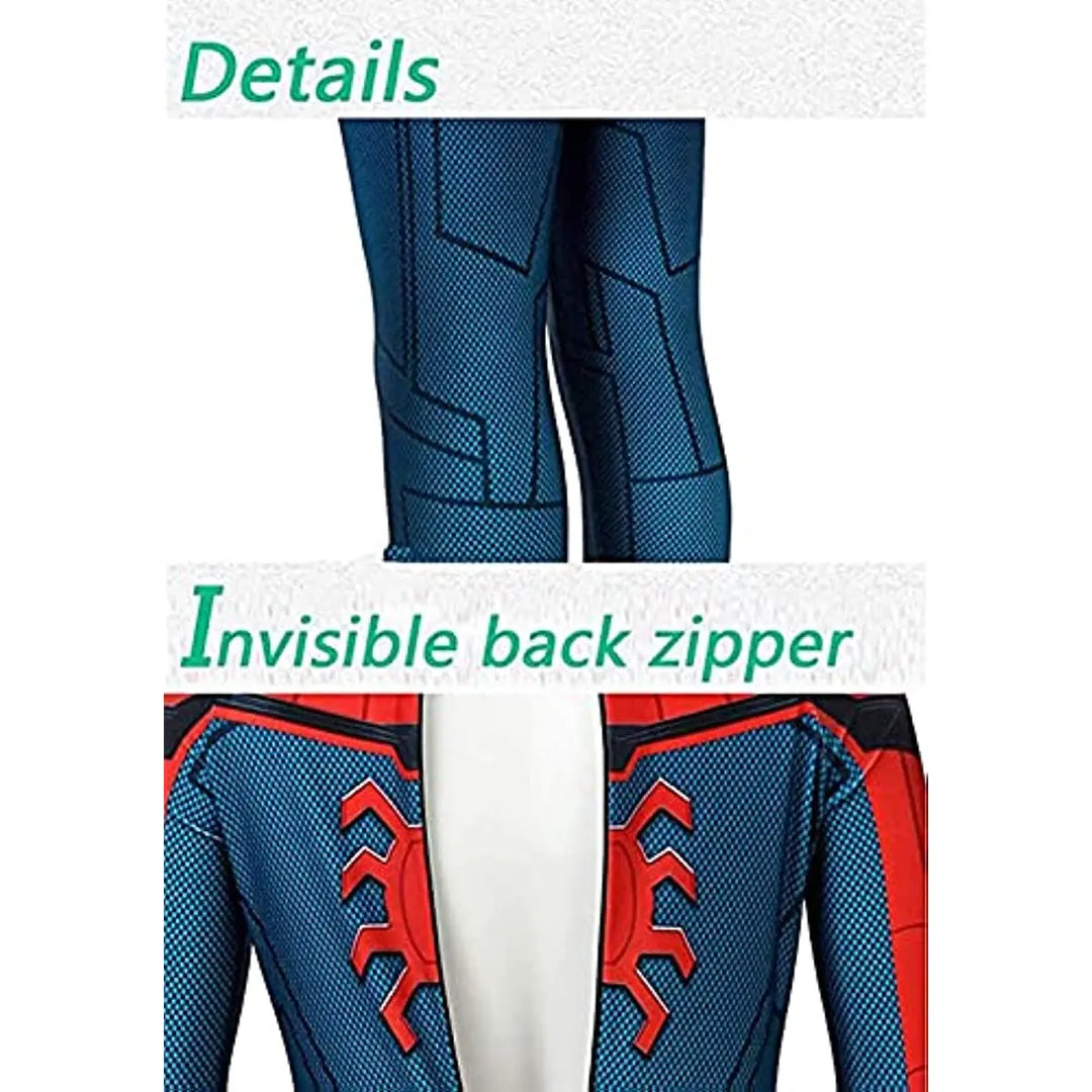 Iconisch Spider-Man kostuum voor kinderen met felrode en blauwe kleuren, inclusief masker voor superheldenverkleedpartijen.