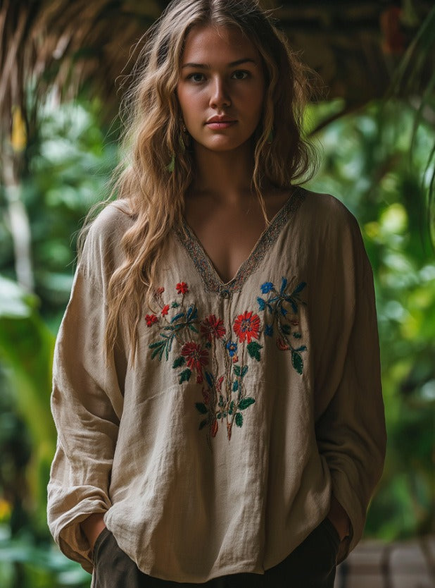 Geborduurde Bohemian Blouse | V-Hals