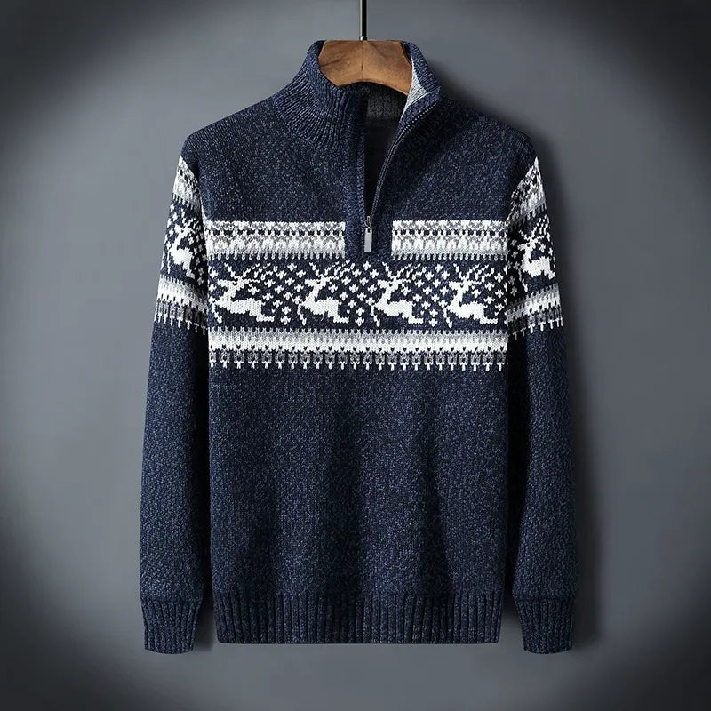 Warme herensweater | Halve rits | Staande kraag