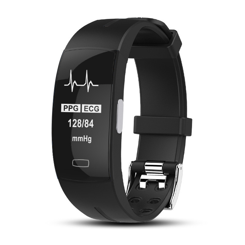 "Intelligente bloeddruk- en hartslagmonitor met OLED-display en siliconen armband voor gezondheidstracking."