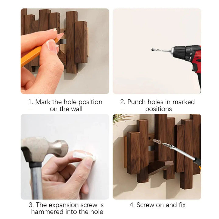 "Kapstok met pianotoetsen design in walnoot/beukenhout, artistiek en stijlvol voor een elegante interieurdecoratie."