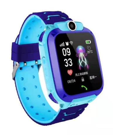 "Kinder GPS-horloge met belfunctie, blauw bandje, locatie-tracking en SOS-knop voor veiligheid en monitoring."