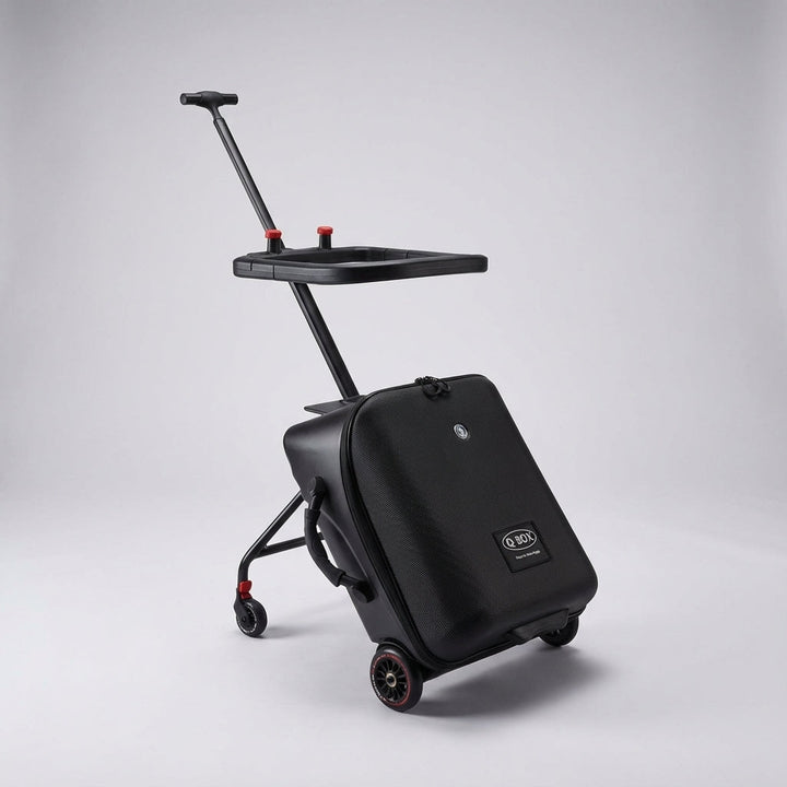 Compacte kinderhandbagage met zitfunctie voor comfortabel reizen. Ideaal voor vakanties.