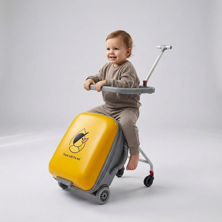 Veelzijdige kinder trolley met zitje. Geschikt als handbagage en comfortabele rustplek voor kinderen.