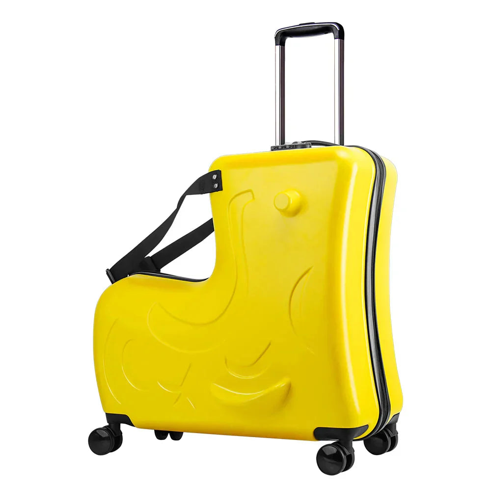 Avontuurlijke kinderbagage: pony rijkoffer met zitfunctie, een leuke trolley voor kinderen op vakantie.