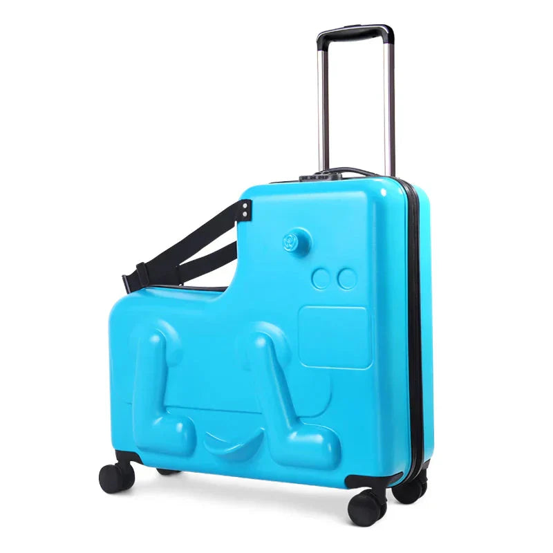 Multifunctionele kinderreiskoffer: rijdbare pony trolley met zitfunctie, ideaal voor reizen en spelen.
