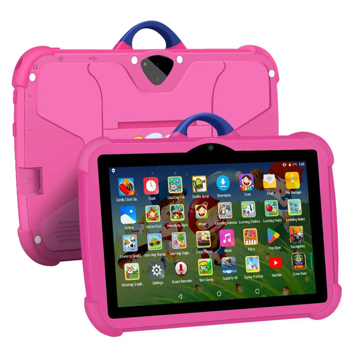 Kindertablet 7 inch met Android, educatief speelgoed voor kinderen. Veilig en duurzaam, vrolijk cartoon design.