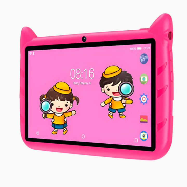 "Kindertablet met 7-inch scherm, Android 13, 5G WiFi, 4GB RAM, 64GB ROM, voorkant, ideaal voor educatie en fun"