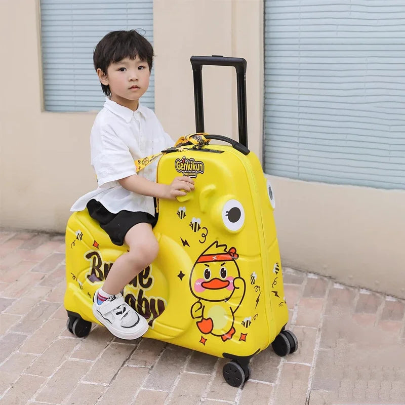 Compacte hardschaal scooterkoffer voor kinderen, makkelijk mee te nemen als handbagage.
