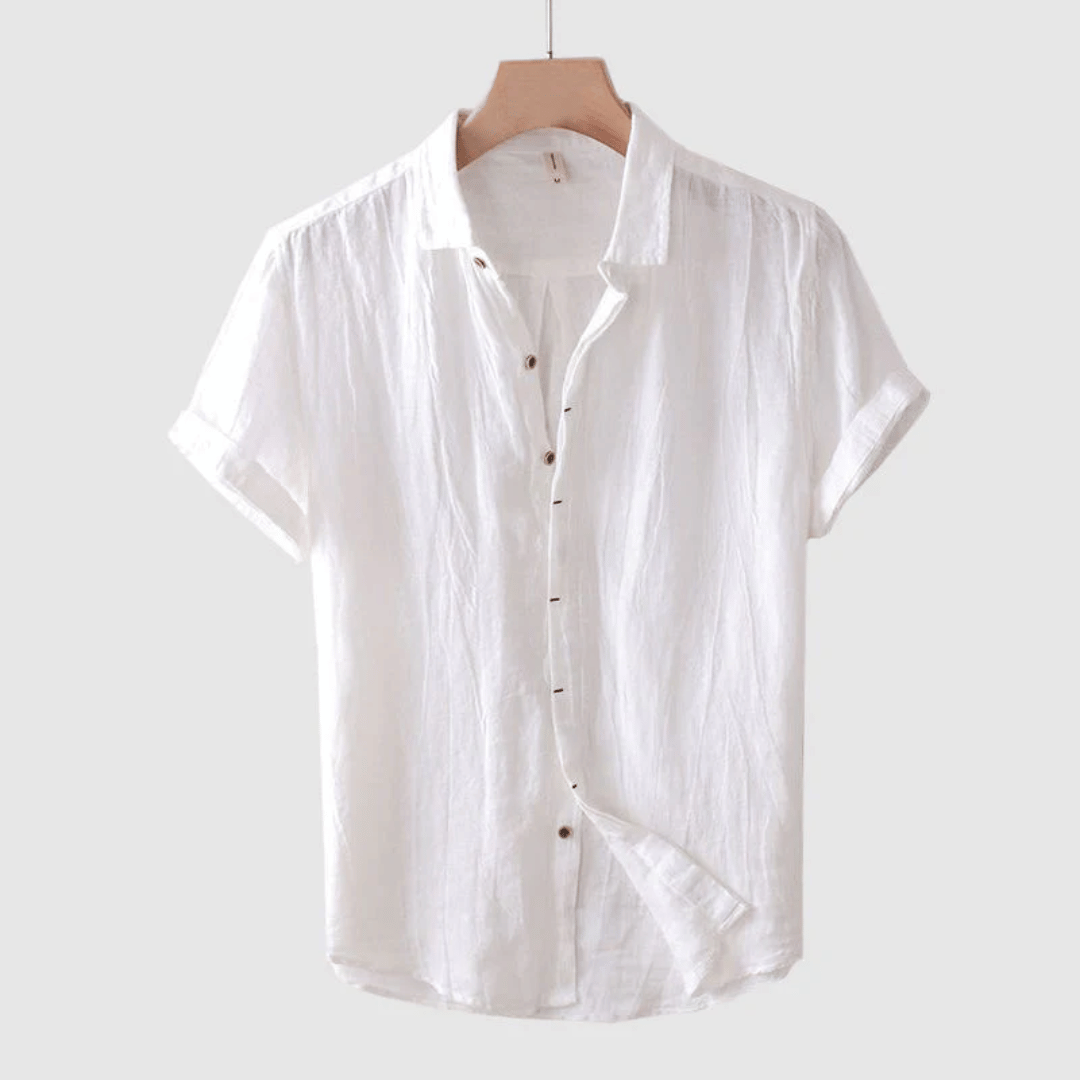 Fris blauw herenoverhemd, luchtig en ademend, ideaal voor zomerse casual of business casual looks.